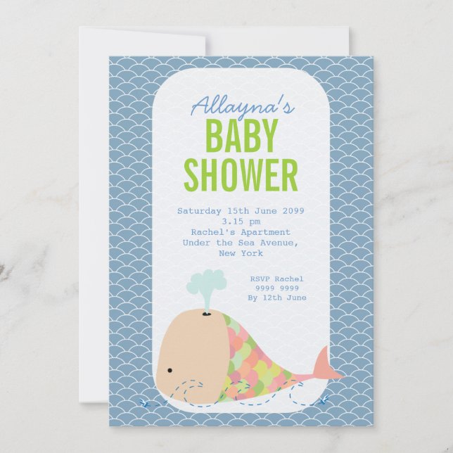 Niedlicher Wal unter dem Sea Baby Shower Party Ein Einladung (Vorderseite)