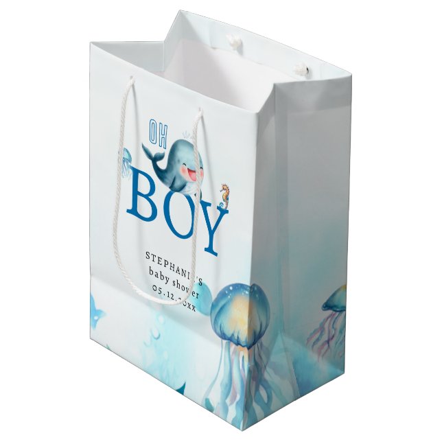 Niedlicher Wal unter Wasser Kinderdusche Mittlere Geschenktüte (Vorderseite Schrägansicht)