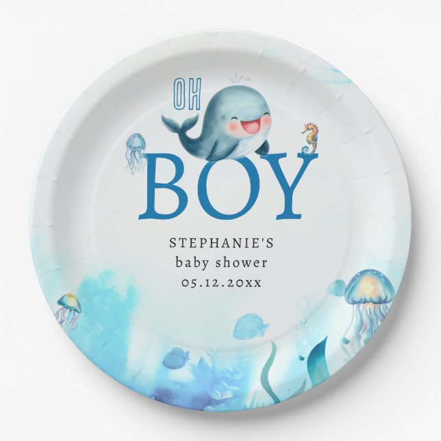 Niedlicher Wal unter Wasser Kinderdusche Pappteller (Vorderseite)
