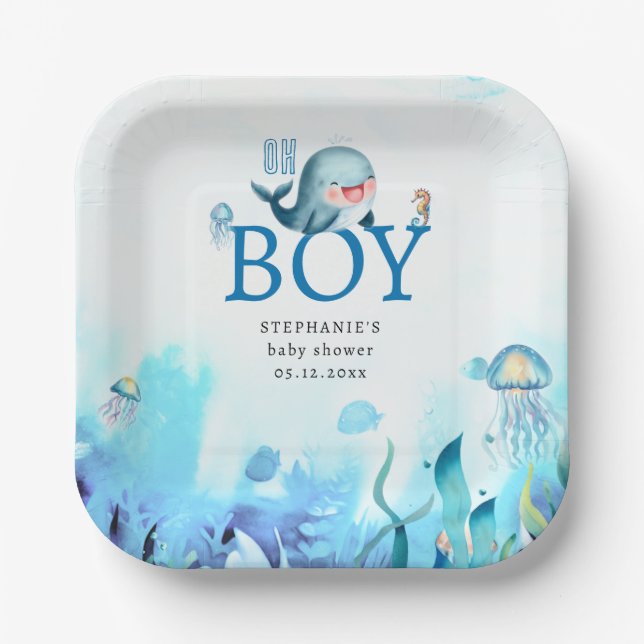 Niedlicher Wal unter Wasser Kinderdusche Pappteller (Vorderseite)