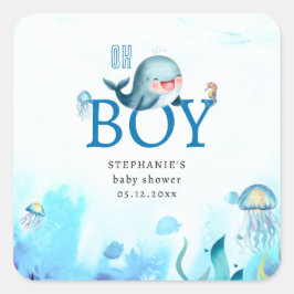 Niedlicher Wal unter Wasser Kinderdusche Quadratischer Aufkleber