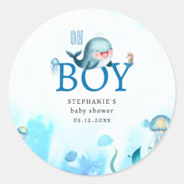 Niedlicher Wal unter Wasser Kinderdusche Runder Aufkleber