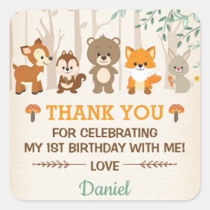 Niedlicher Wald Birthday Baby Duwer Favoriten Quadratischer Aufkleber