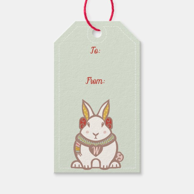 Niedlicher Wald Bunny Rabbit Weihnachten Geschenkanhänger (Vorderseite)