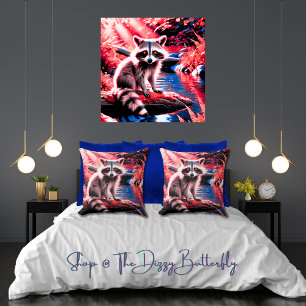 Niedlicher Wald Raccoon Roter Sparkle Natur Kissen