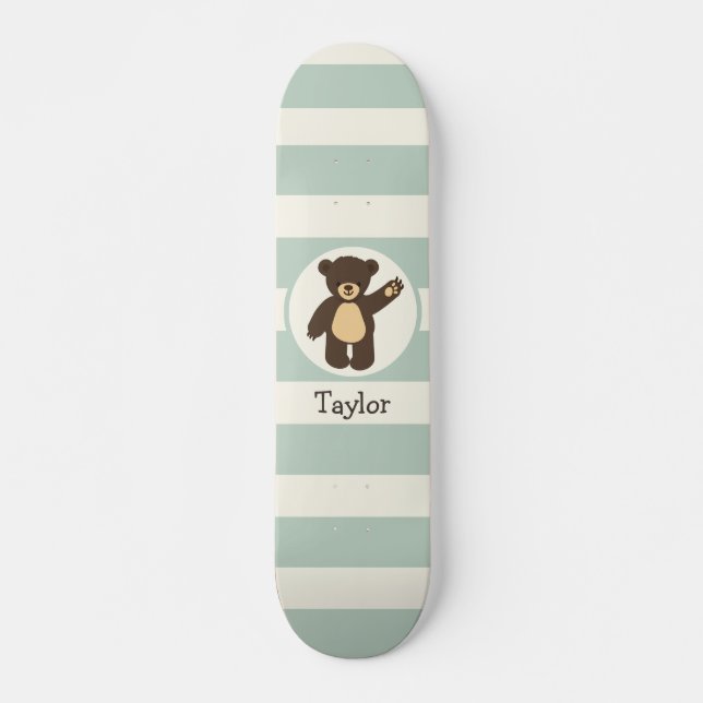 Niedlicher Waldbrauner Bär; Sandgrün Streifen Skateboard (Vorne)