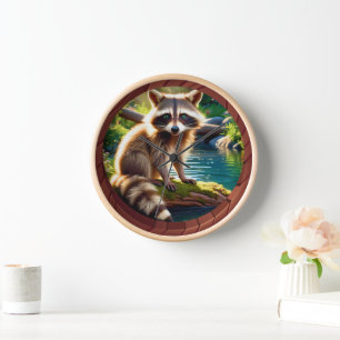 Niedlicher Waldraccoon in der Sonne Uhr