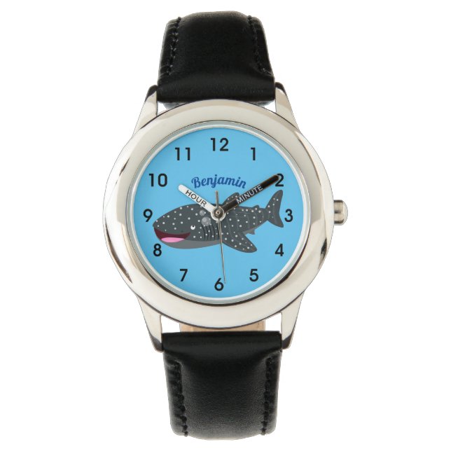 Niedlicher Walhai-Happy Cartoon-Abbildung Armbanduhr (Vorderseite)
