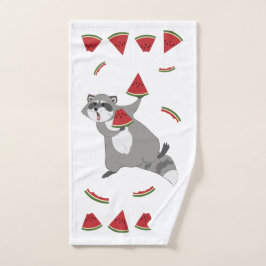 Niedlicher Waschbär mit Wassermelone Badhandtuch Set