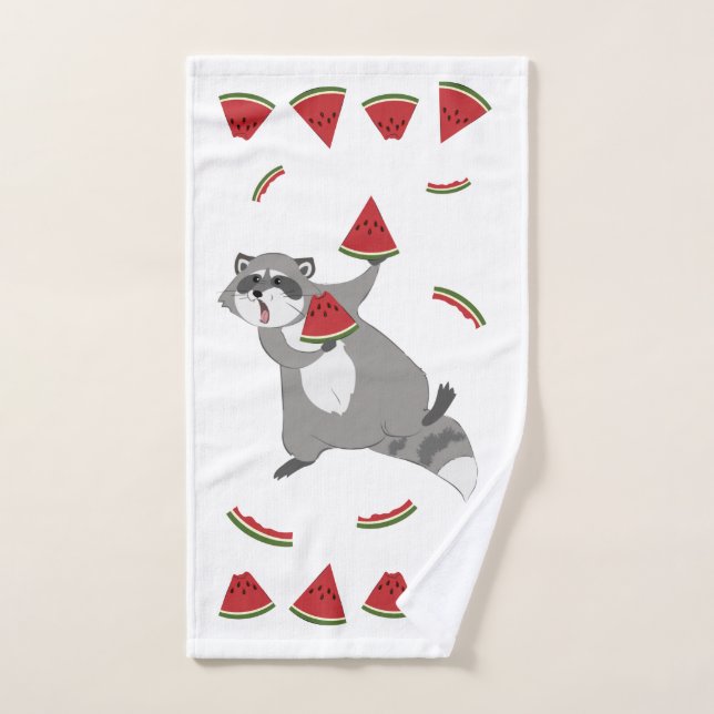 Niedlicher Waschbär mit Wassermelone Badhandtuch Set (Handtuch)