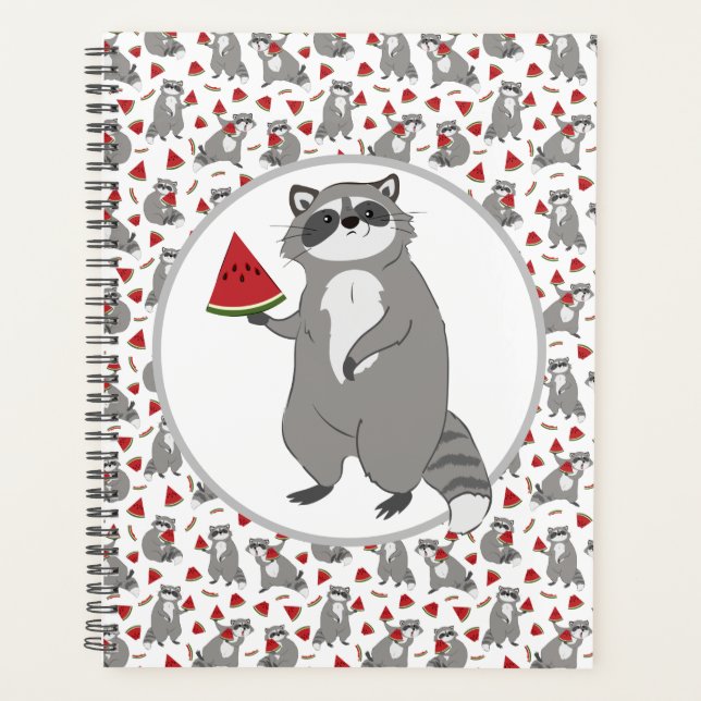 Niedlicher Waschbär mit Wassermelone Planer (Vorderseite)