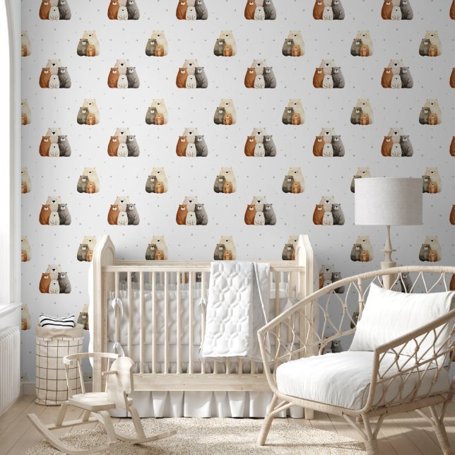 Niedlicher Wasserbär Familie Boho Kinderzimmer Tapete (Kinder)