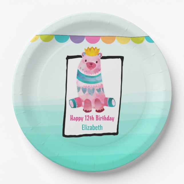 Niedlicher Wasserbär Geburtstag einer Krone Pappteller (Vorderseite)