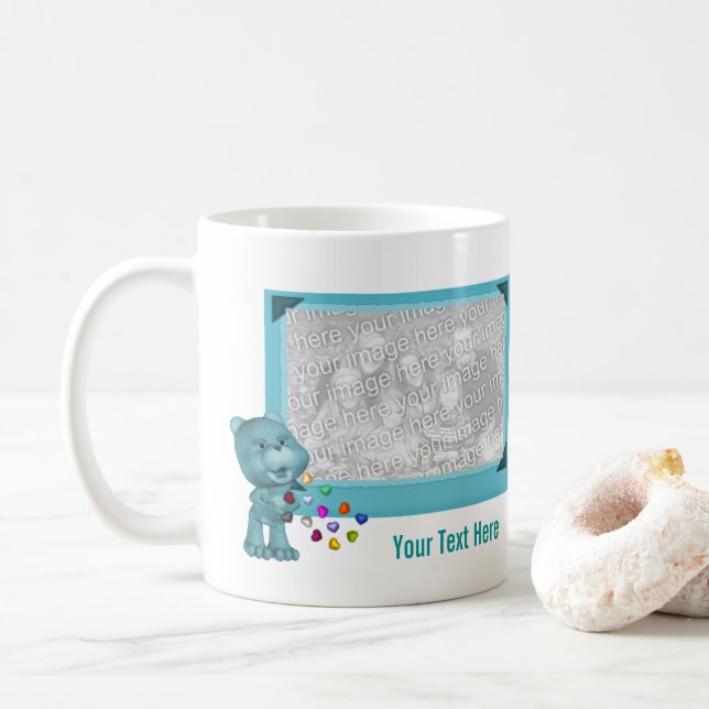 Niedlicher Wasserbär und Herz Personalisiertes Fot Kaffeetasse (Mit Donut)