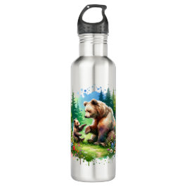 Niedlicher Wasserbär und -würfel Edelstahlflasche