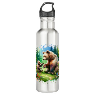 Niedlicher Wasserbär und -würfel Edelstahlflasche