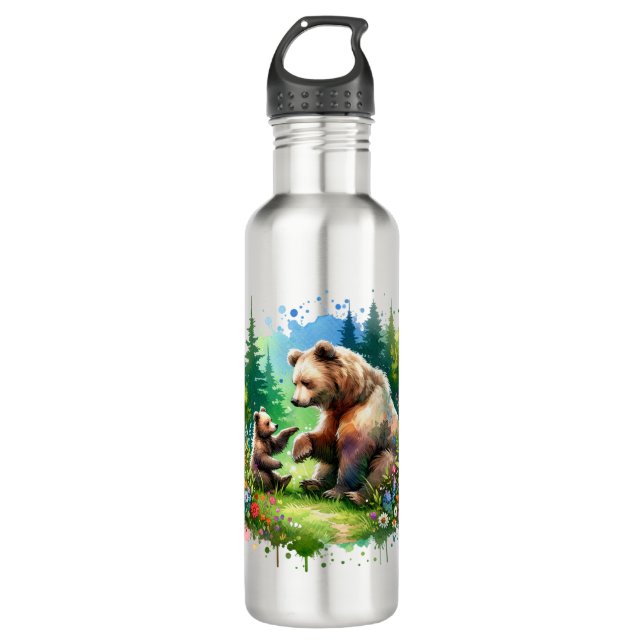Niedlicher Wasserbär und -würfel Edelstahlflasche (Vorderseite)