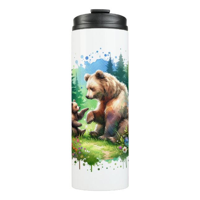 Niedlicher Wasserbär und -würfel Thermosbecher (Vorderseite)