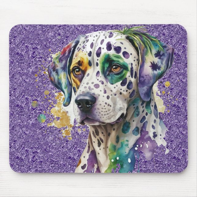 NIEDLICHER WASSERCOLOR MARDI GRAS DALMATION HUND MOUSEPAD (Vorne)