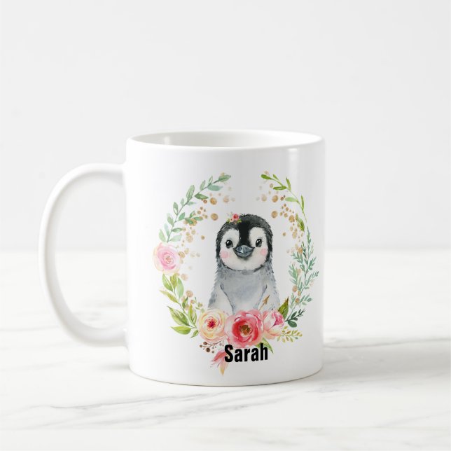 Niedlicher Wasserfarben-Babypenguin Kaffeetasse (Links)