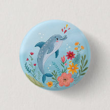 Niedlicher Wasserfarben-Delfin und Wildblumengarte