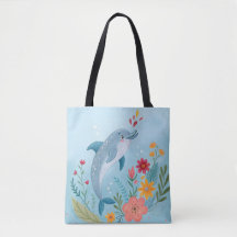 Niedlicher Wasserfarben-Delfin & Wildblumengarten