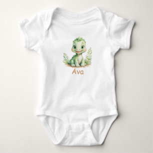 Niedlicher Wasserfarben-Dinosaurier personalisiert Baby Strampler