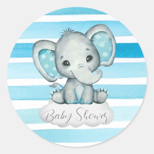 Niedlicher Wasserfarben-Elephant und Stripes-Babyd Runder Aufkleber (Vorderseite)