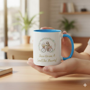 Niedlicher Wasserfarben-Faultier- und rosa Fahrrad Tasse