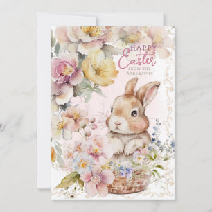 Niedlicher Wasserfarben-Hase   Frühlingsblumen   F Feiertagskarte