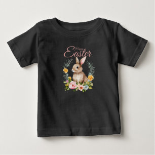 Niedlicher Wasserfarben-Hasen-Blumenkranz Ostern Baby T-shirt