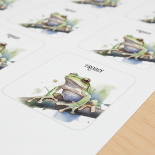 Niedlicher Wasserfarben-Laubfrosch, individuell an Quadratischer Aufkleber
