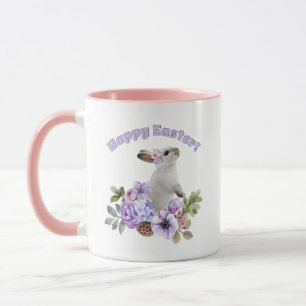 Niedlicher Wasserfarben-Osterhase mit Blumen Tasse