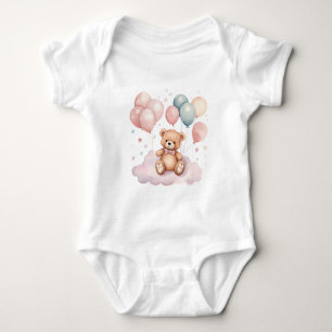 Niedlicher Wasserfarbenballon Teddy Bear auf Cloud Baby Strampler