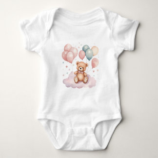 Niedlicher Wasserfarbenballon Teddy Bear auf Cloud Baby Strampler
