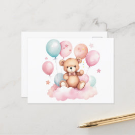 Niedlicher Wasserfarbenballon Teddy Bear auf rosa  Postkarte