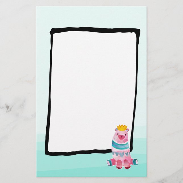 Niedlicher Wasserfarbenbär auf Aqua Green Ombre Ba Briefpapier (Vorderseite)