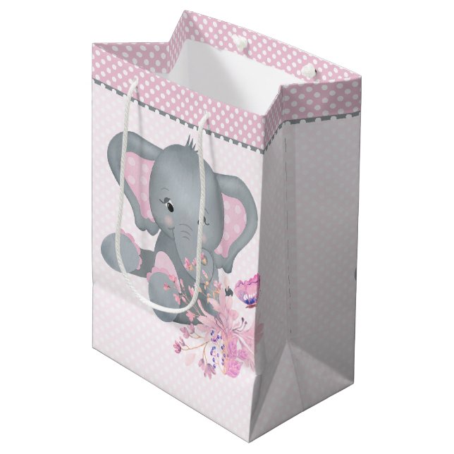 Niedlicher Wasserfarbenelephant Mittlere Geschenktüte (Vorderseite Schrägansicht)