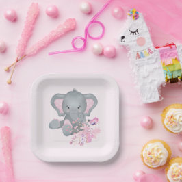 Niedlicher Wasserfarbenelephant Pappteller