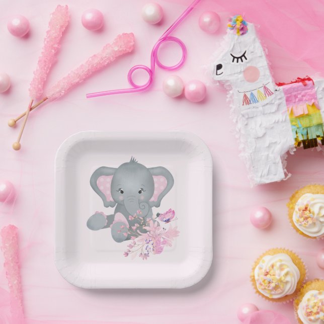 Niedlicher Wasserfarbenelephant Pappteller (Party)