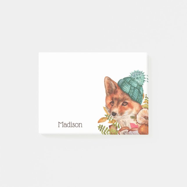 Niedlicher Wasserfarbenfox Fall Natur Personalisie Post-it Klebezettel (Vorderseite)