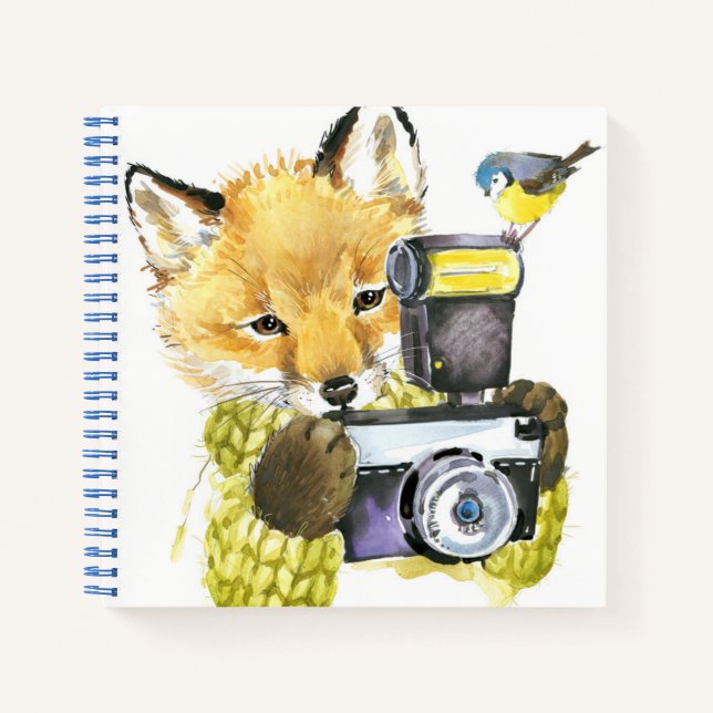 Niedlicher Wasserfarbenfox fotografiert Notizbuch (Vorderseite)