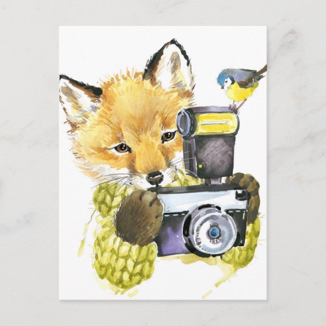 Niedlicher Wasserfarbenfox fotografiert Postkarte (Vorderseite)
