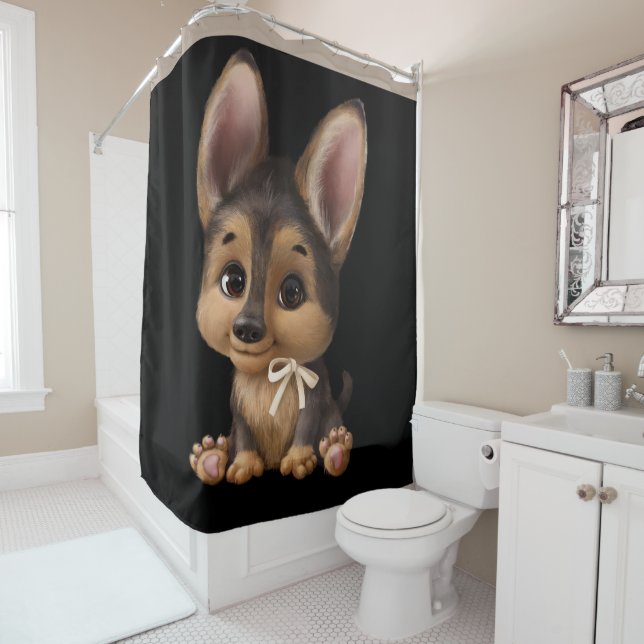Niedlicher Wasserfarbenfroher Hund Schwarzer Tan D Duschvorhang (Beispiel)