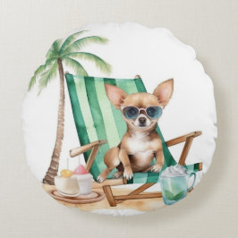 NIEDLICHER WASSERFARBENHUND CHIHUAHUA AUF DEM STRA RUNDES KISSEN