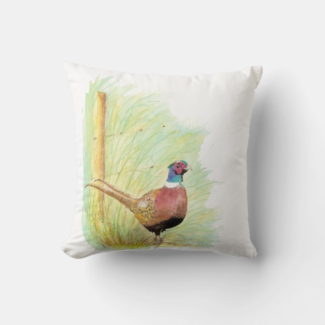 Niedlicher Wasserfarbenring-Necked Pheasant Bird Kissen (Vorderseite)