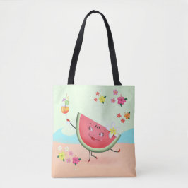 Niedlicher Wassermelonencharakter am Strand Tasche