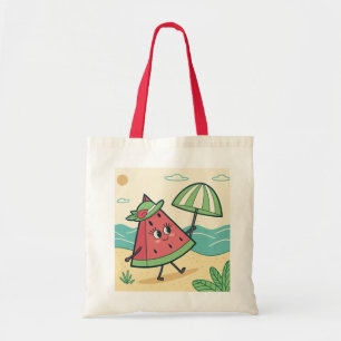Niedlicher Wassermelonencharakter am Strand - Tote Tragetasche