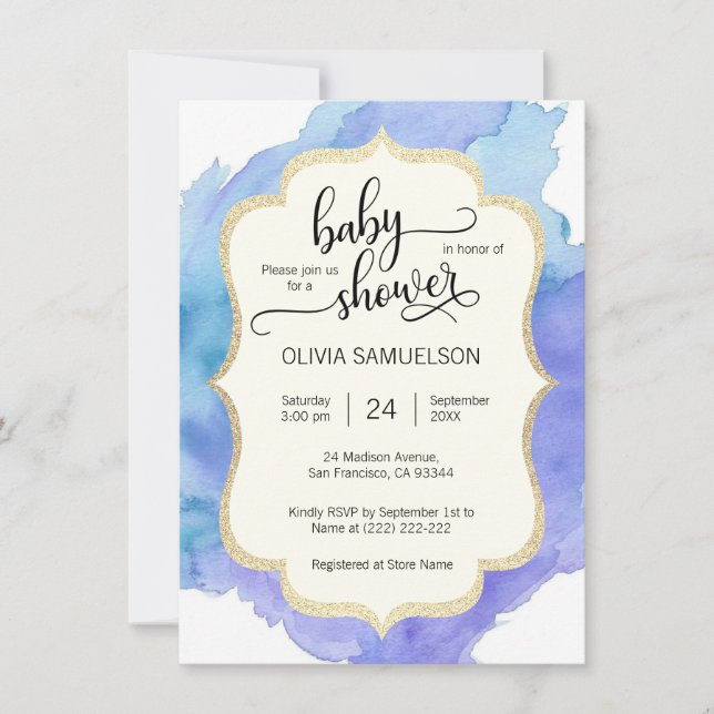 Niedlicher Watercolor-blaue Türkis JUNGE Einladung (Vorderseite)