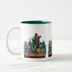 Niedlicher Watercolor-Kaktus-Garten im Topf Zweifarbige Tasse